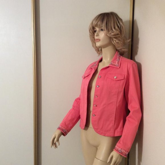 Christine Alexander NWOT Barbie Pink Denim Jacket Crystal Buttons Women Size S - Picture 3 of 8